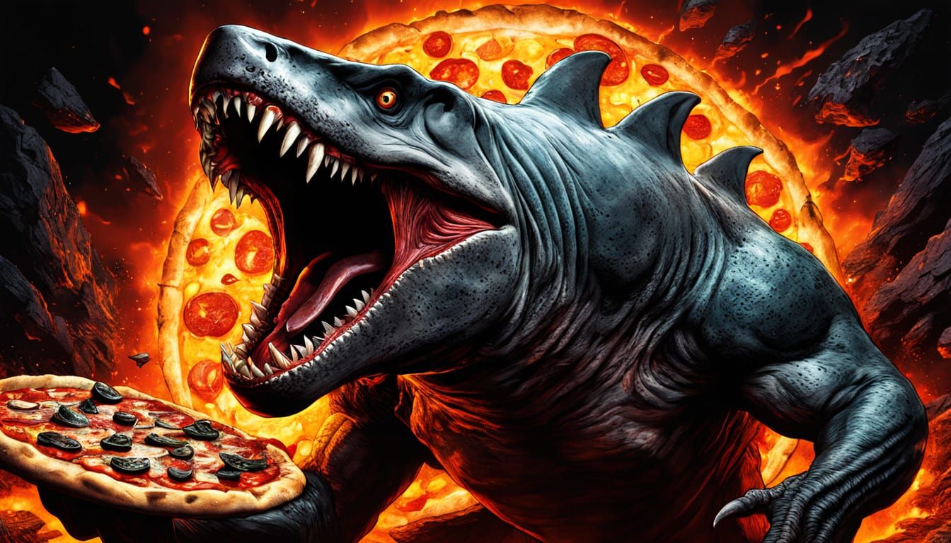 Colossal Stone-Age Pizza with Megalodon Jaw Crust