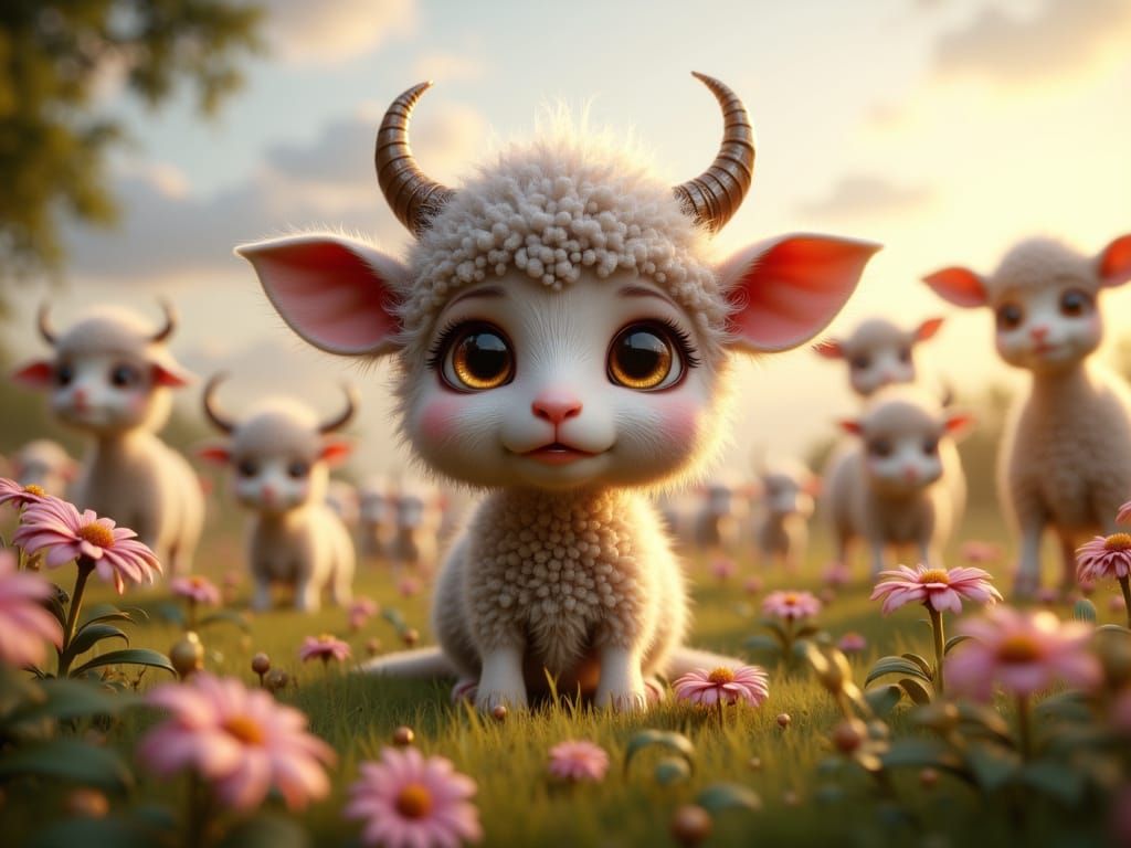 Nervous Lamb in Field of Cows, Bohemian Whimsy