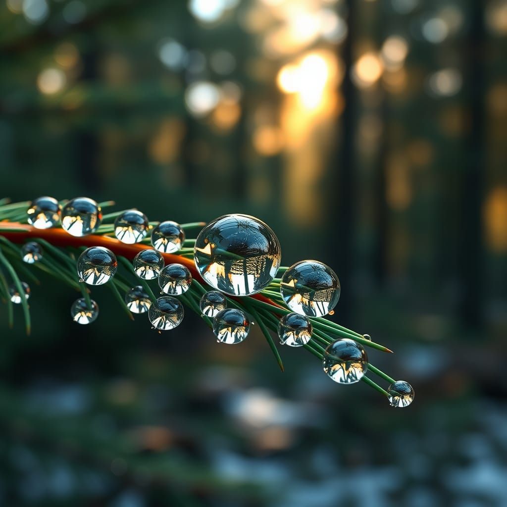 Water Droplets on Pine needle