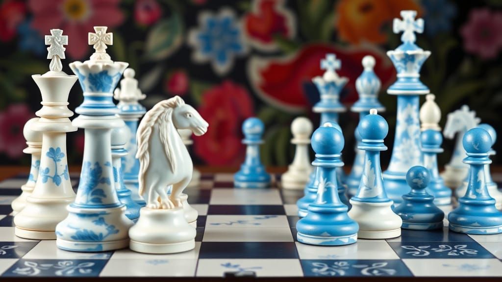 Beautiful Floral Wedgwood Chess Set on Giant Chess Board in ...