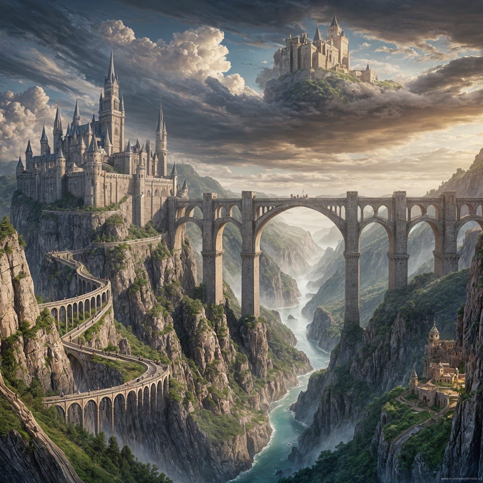 Fantasy Bridge to Medieval Castle in Epic Landscape