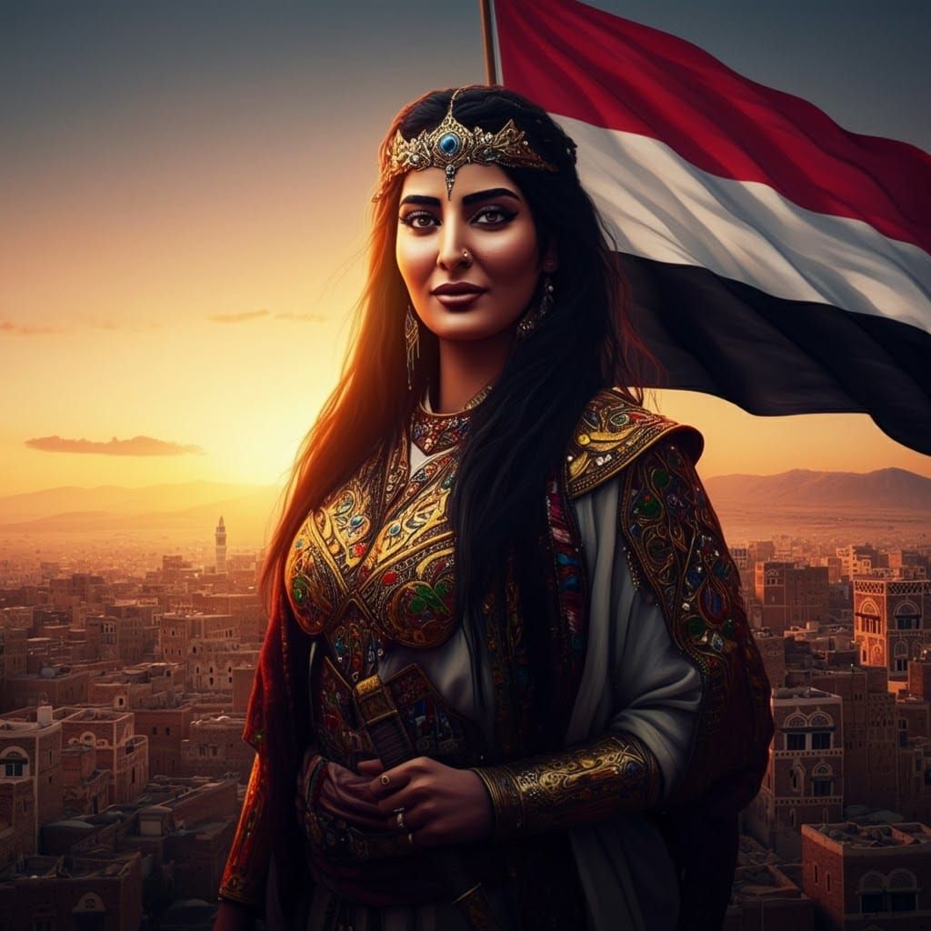 Yemeni Warrior Woman Portrait in Hyperrealism Style