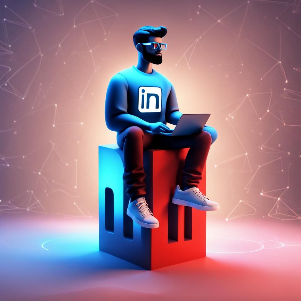 Person on Glowing LinkedIn Logo: 3D Illustration