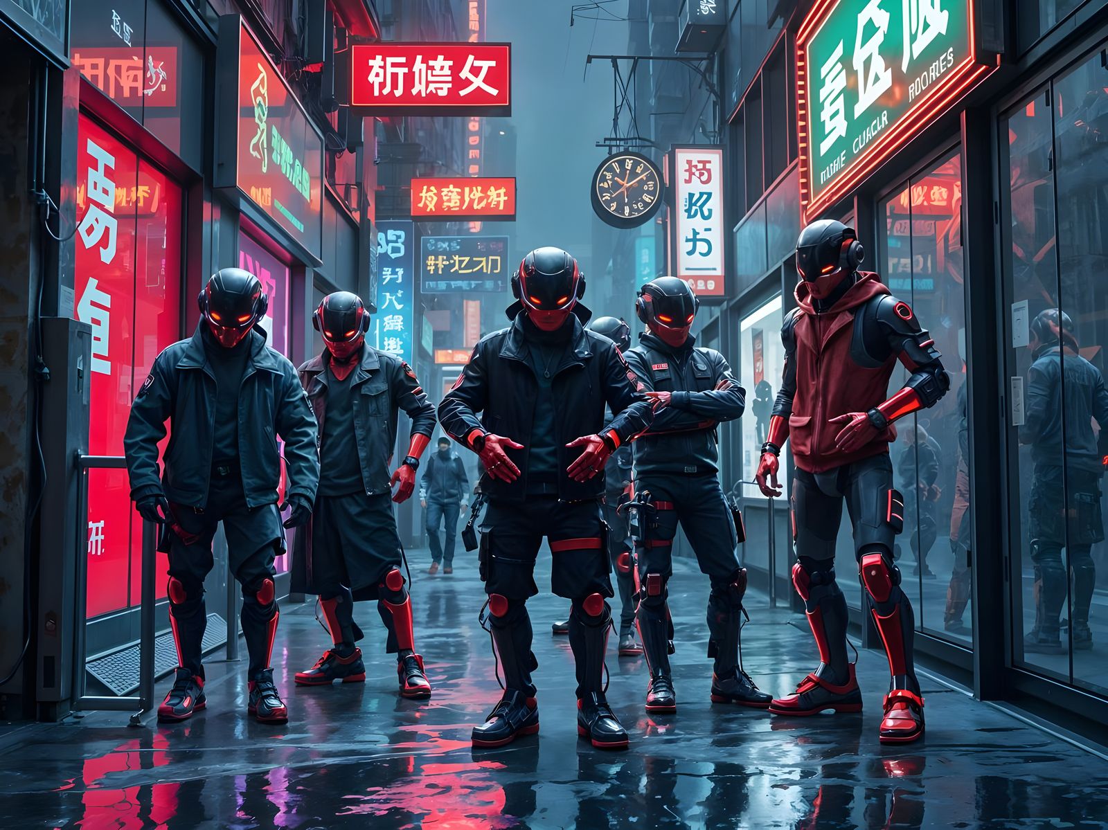 Cyberpunk Cyborg Thugs, Dark Alley, Neon Night