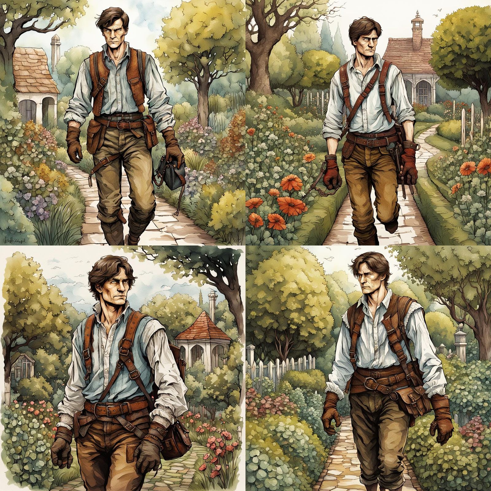 Renaissance Rogue in Garden, Detailed Fantasy Illustration