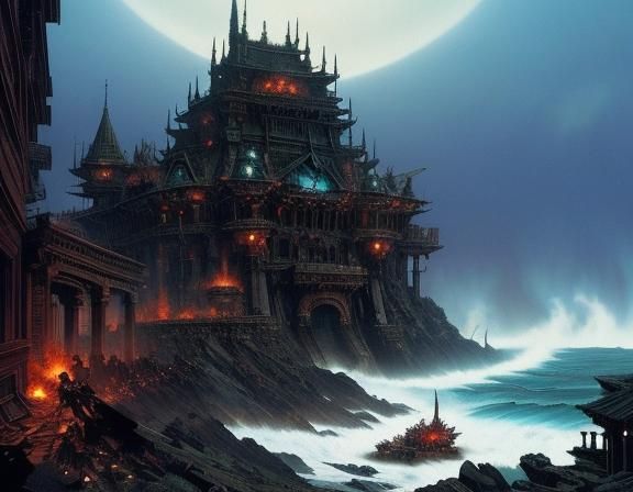 Fantasy Anime Elementals in Dead City: Expressionist Art