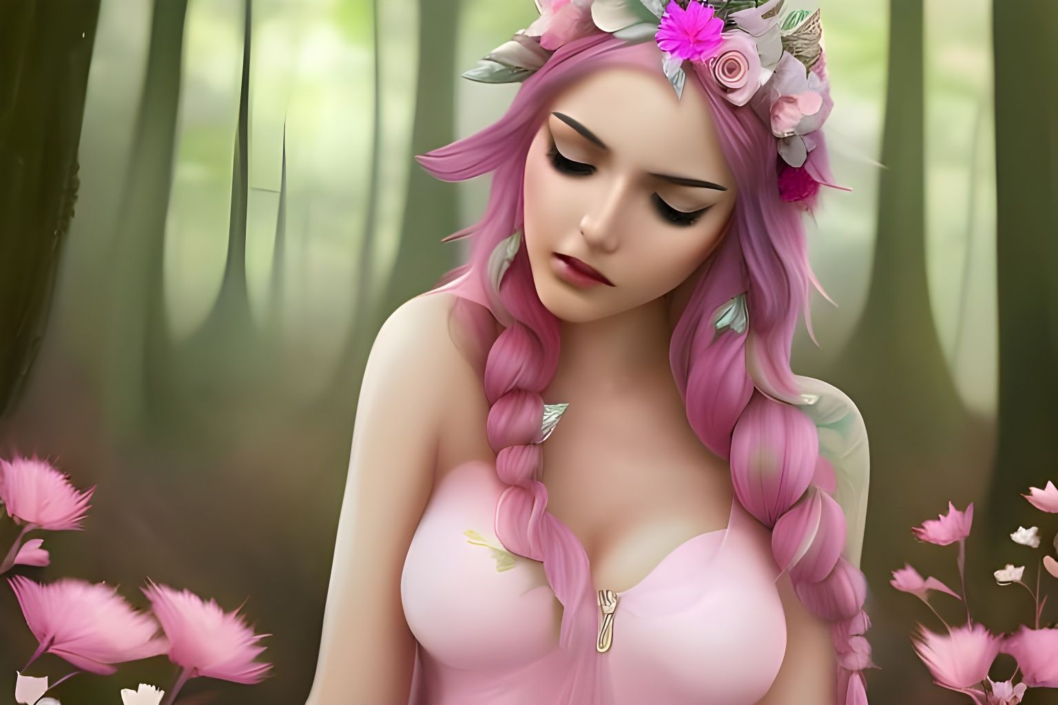 Elf woman with pink hair
