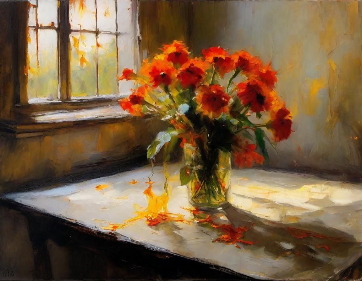 Flame Flowers: Neo-Expressionist Oil Painting