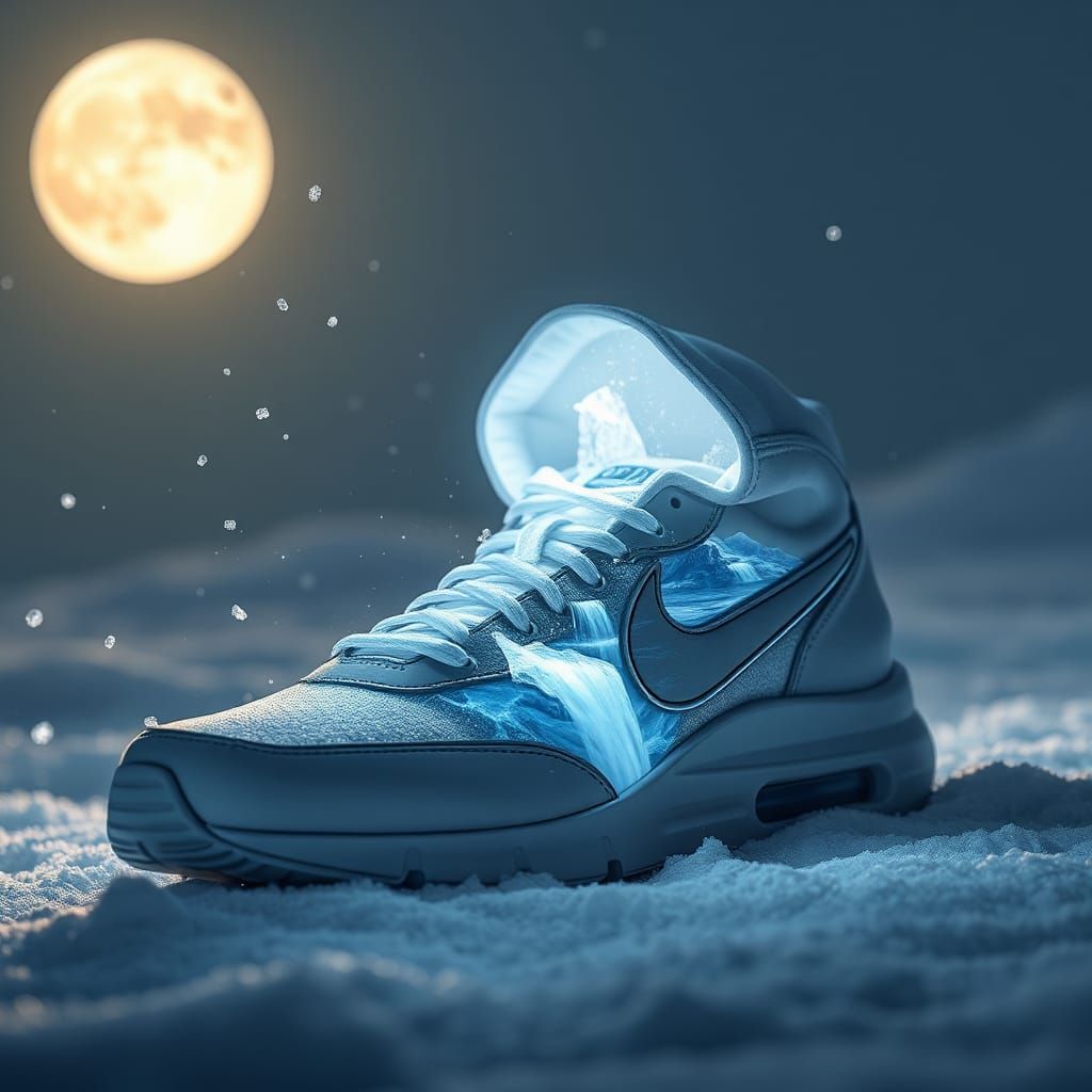 Nike Shoe Waterfall Landscape in Hyperreal Detail