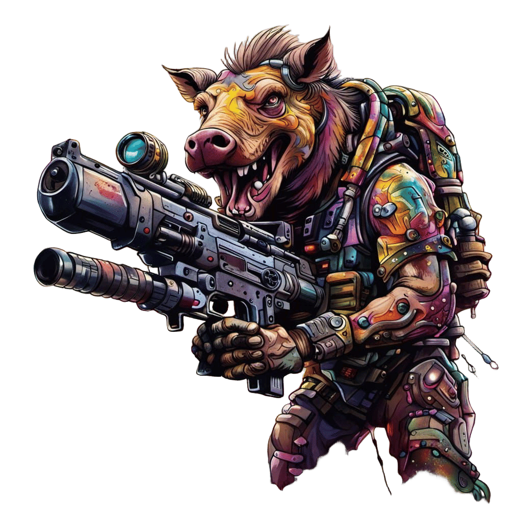 Cyborg Warthog Graffiti Art with Grenade Launcher