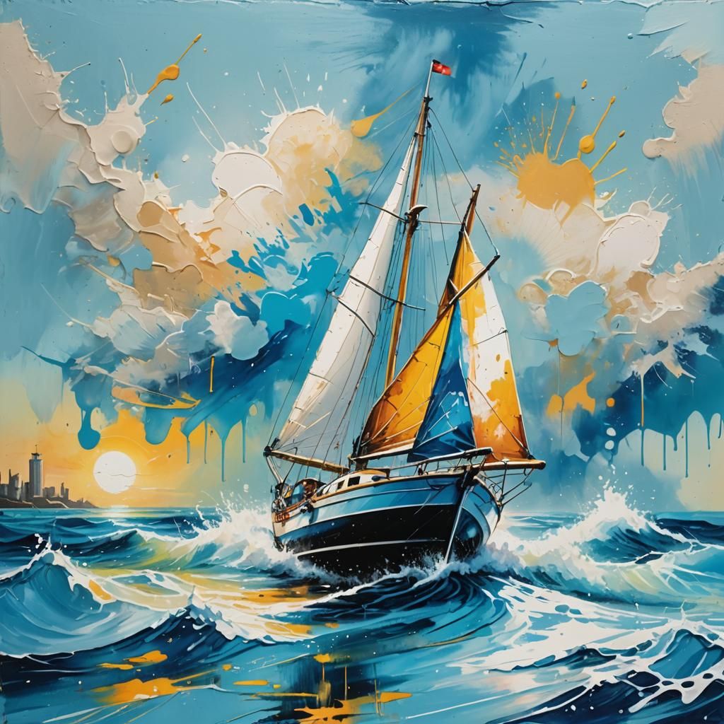 Sailboat on Calm Sea in Graffiti Art Style