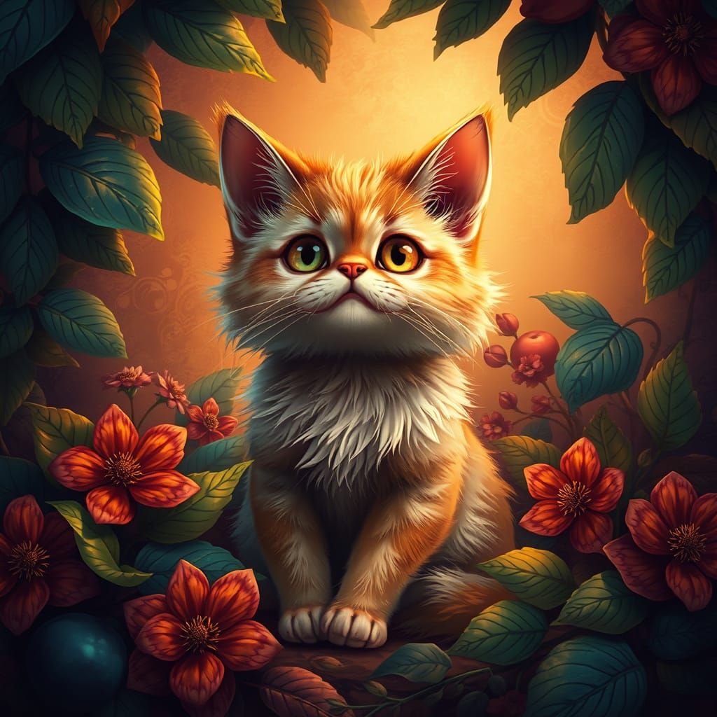Fantasy Feline in Whimsical Woodland