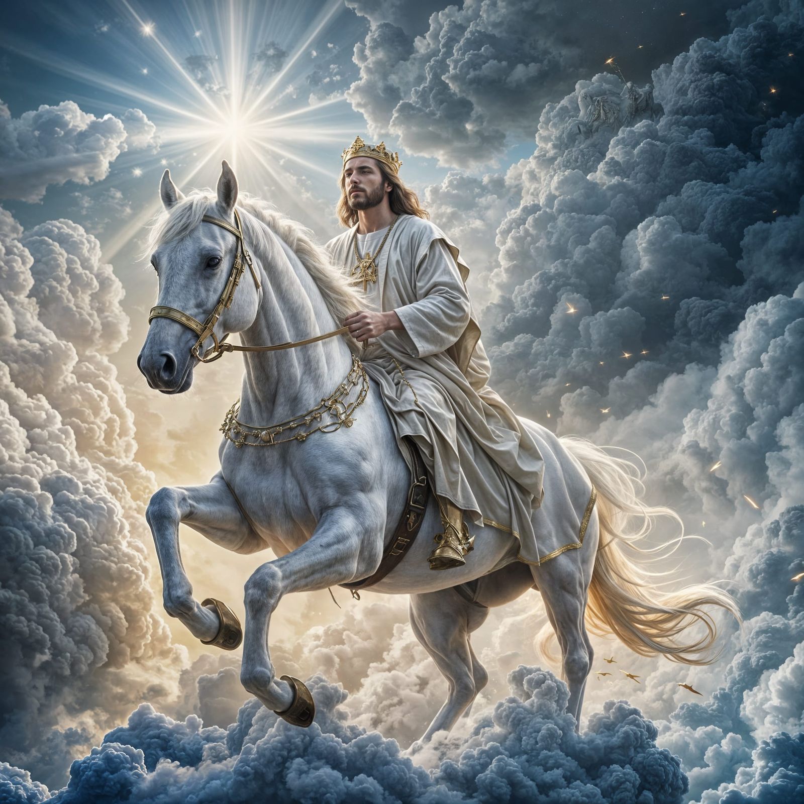 Jesus on White Horse in Clouds, Hyperrealism