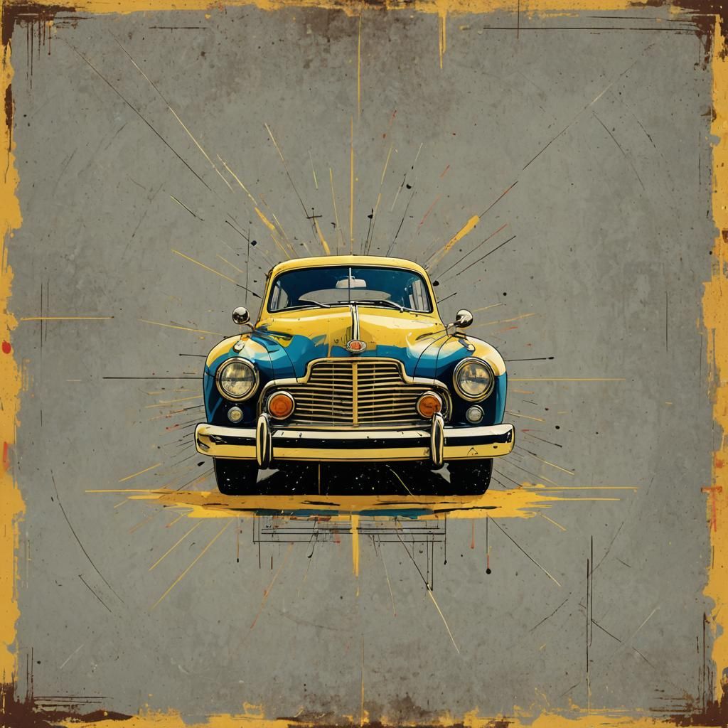 Vintage Car in Pop Art Screen Print Style