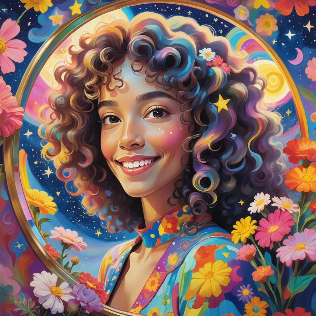 Psychedelic Portrait of Woman Reflecting Starry Night