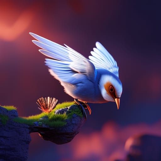 Fluffy Songbird Teaches Baby Bird to Fly