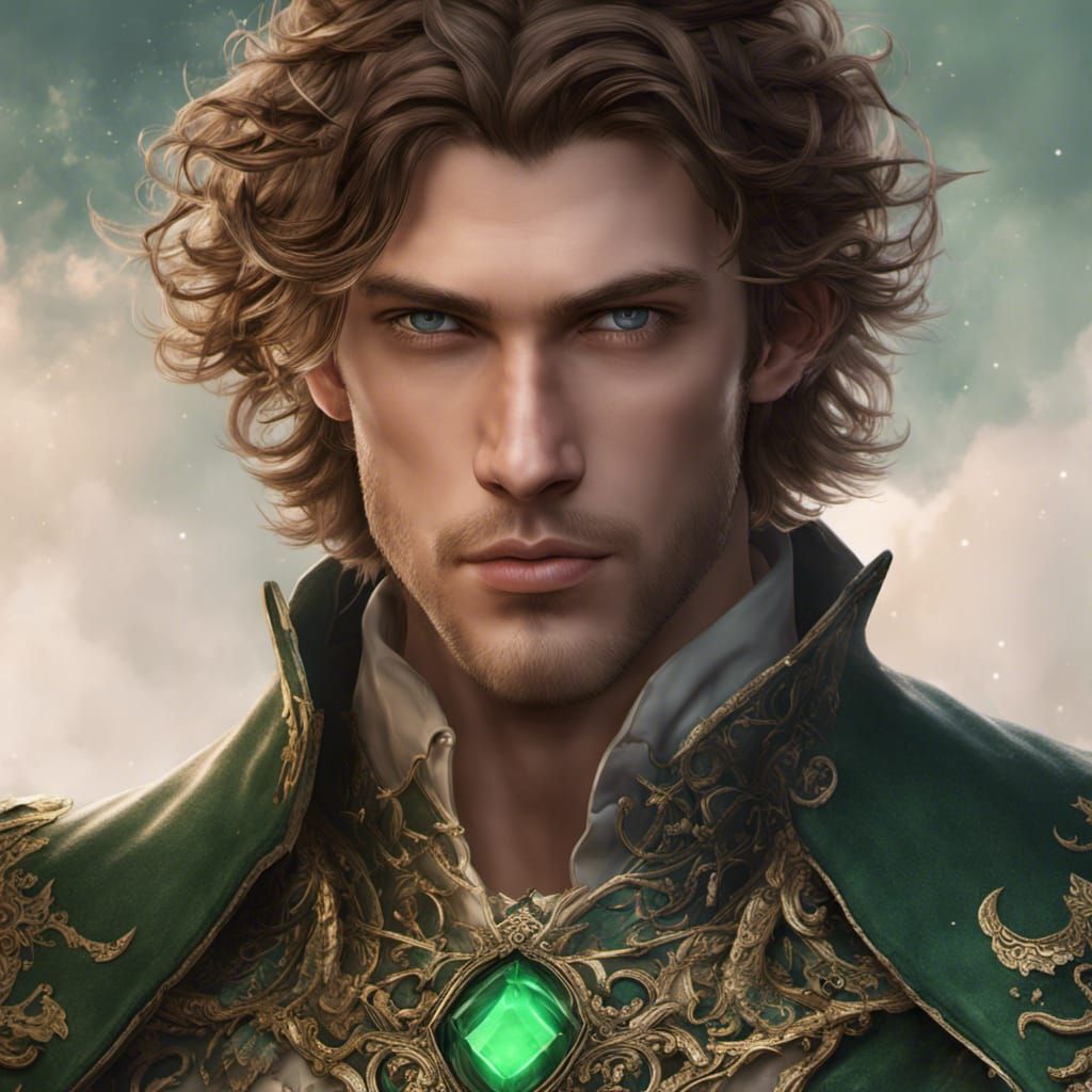 Young King with Wavy Hair and Beard in Detailed Fantasy Art