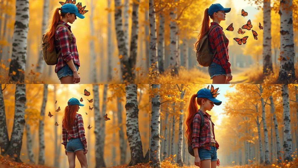 Autumn Forest: Woman with Butterflies in Hyperrealism
