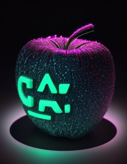 Hyperrealistic Apple Sculpture in Neon Synthwave Style