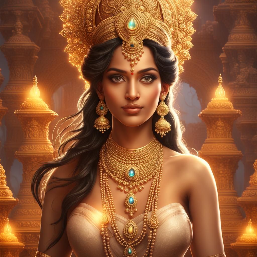 Radiant Indian Goddess of Wealth with Holy Glow
