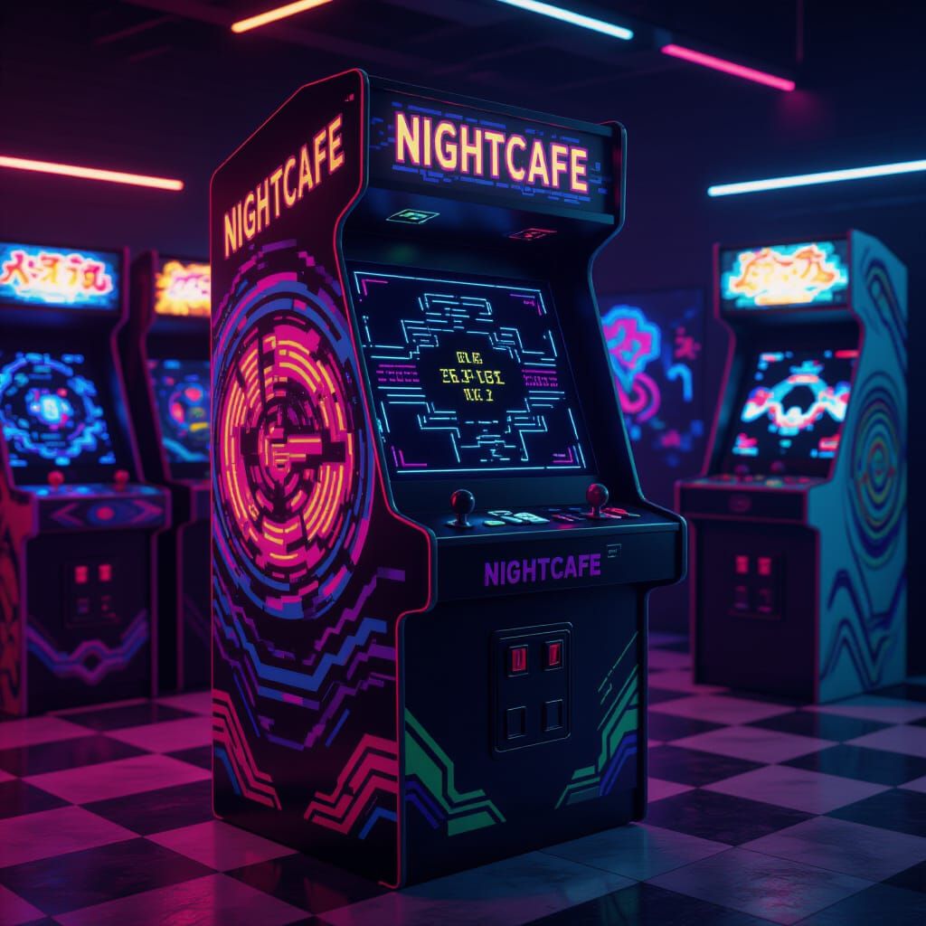 Retro Arcade Cabinet Design in 80s Japanese Style