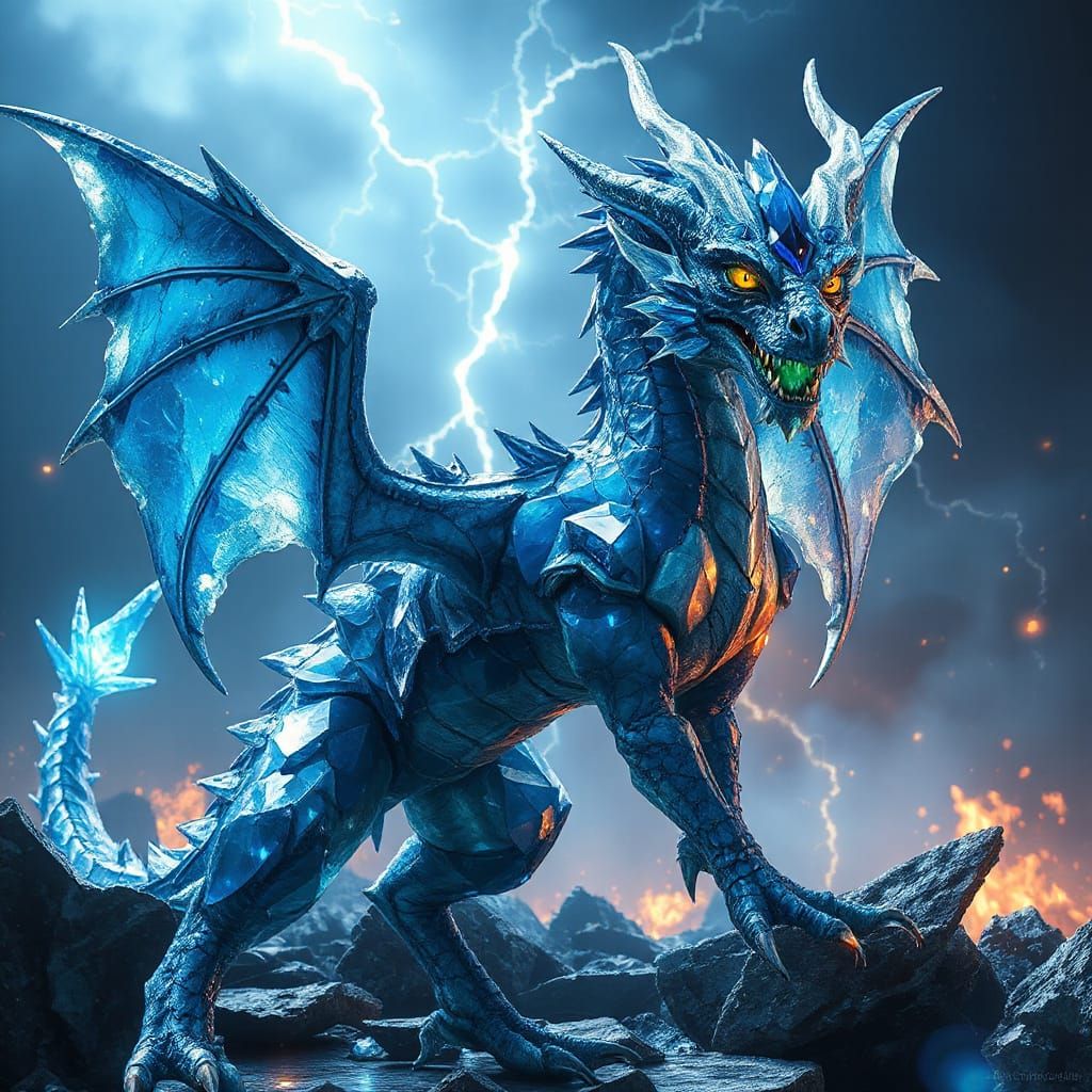 Majestic Sapphire Crystal Dragon With Glowing Armor