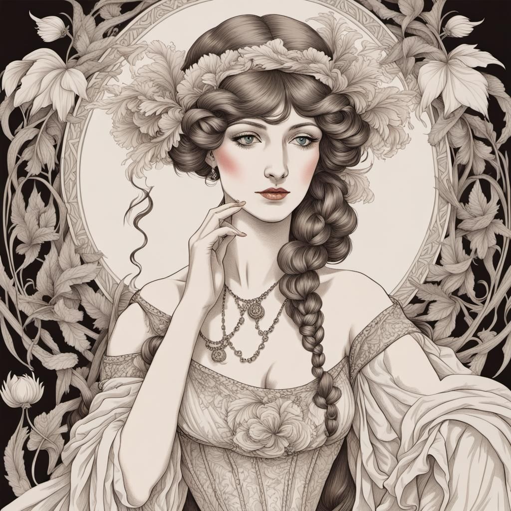 Elegant Woman in Art Nouveau Style