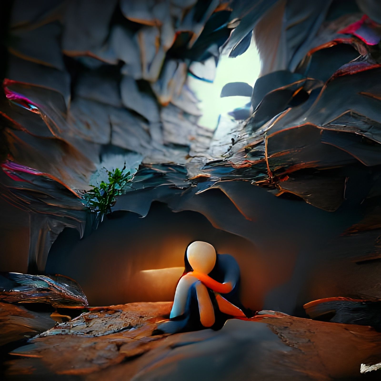 Solitary Figure in a Cave, Unreal Engine Render