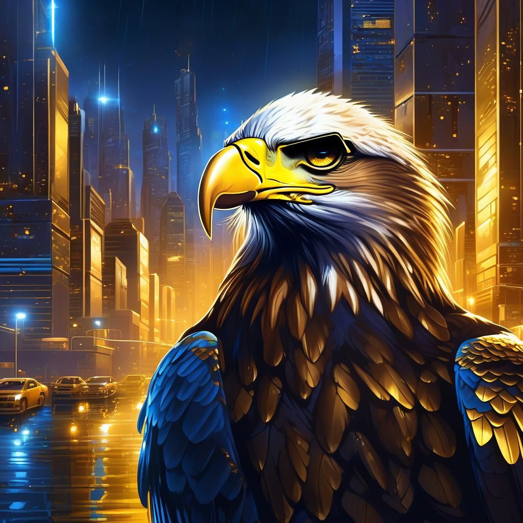 Cyberpunk Eagle with Sunglasses in Shining Gold