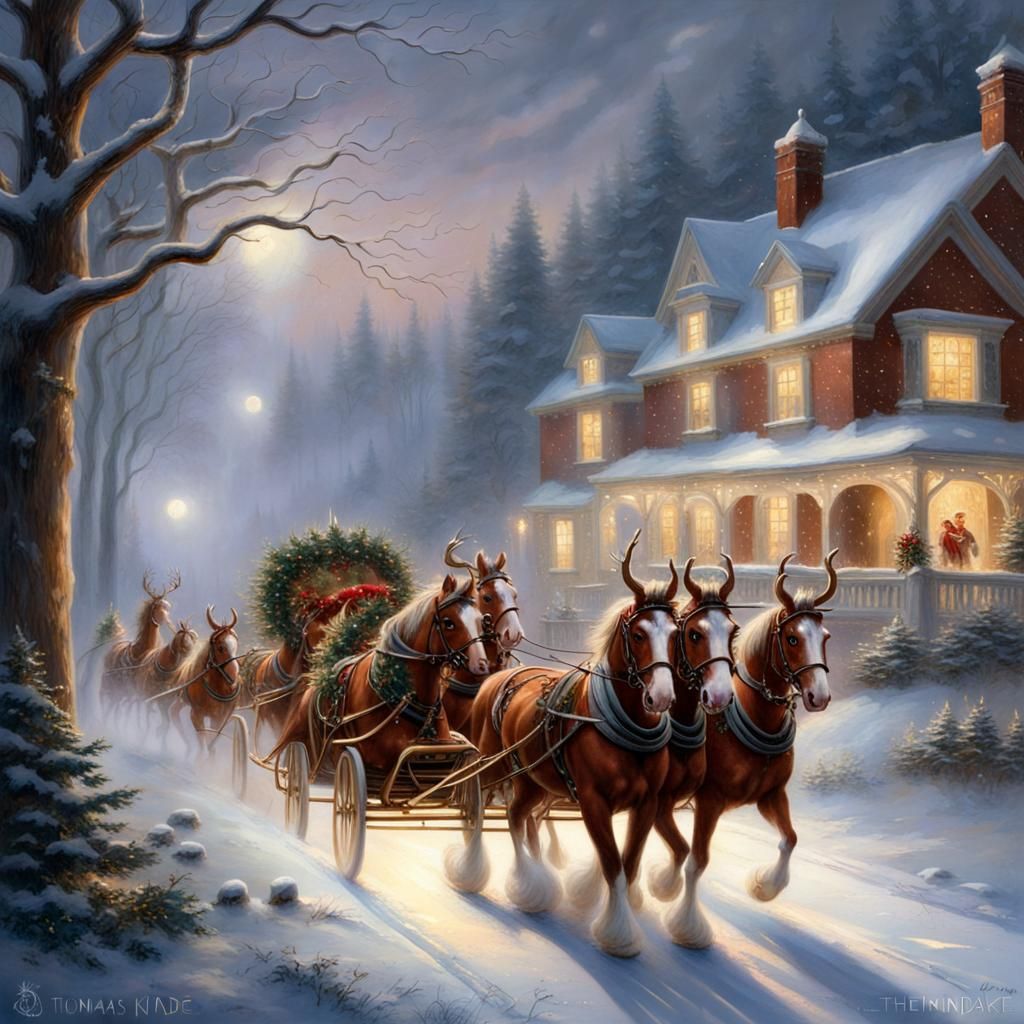 Clydesdales Pulling Santa's Sleigh: Ethereal Fantasy