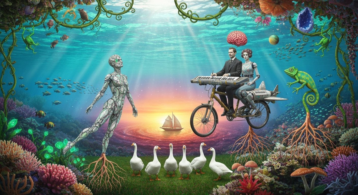 Surreal Underwater World with Fractal Figure and Cosmic Elem...