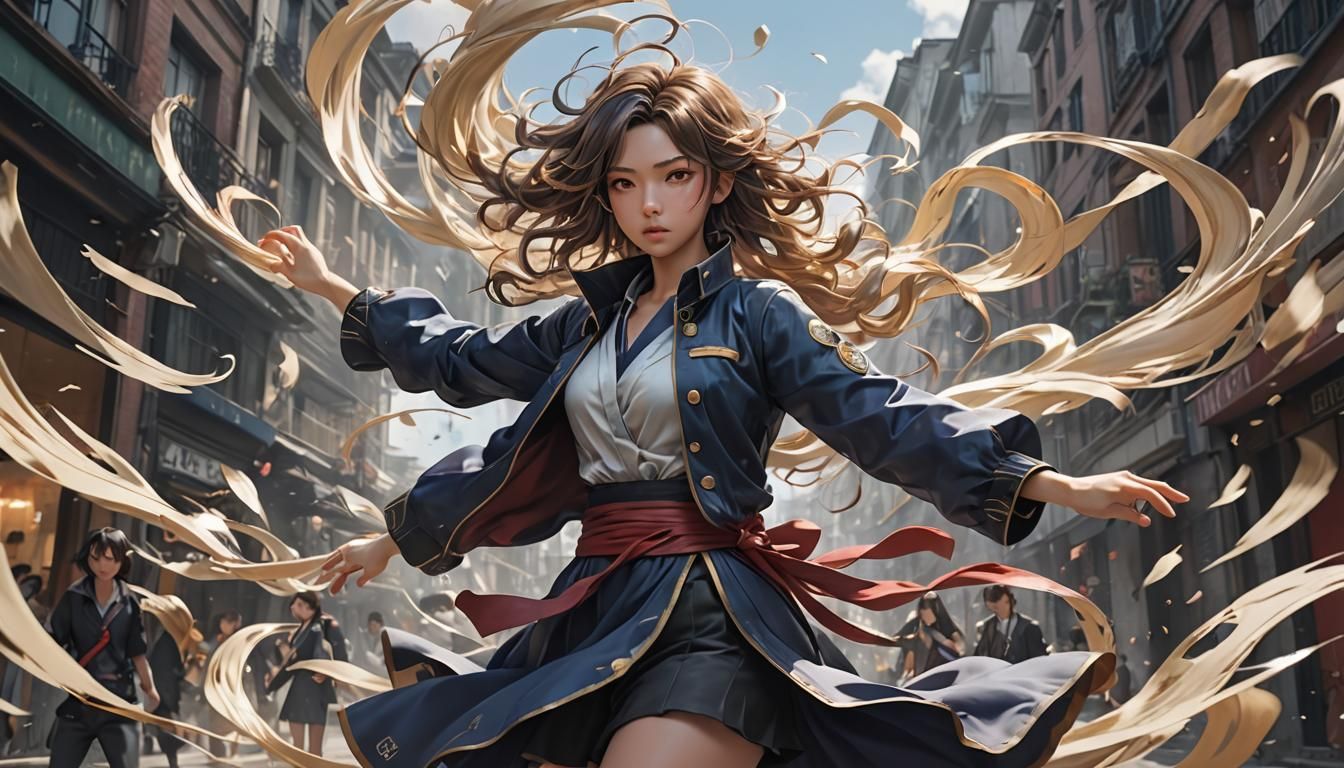 Anime Character Surrounded by Swirling Winds