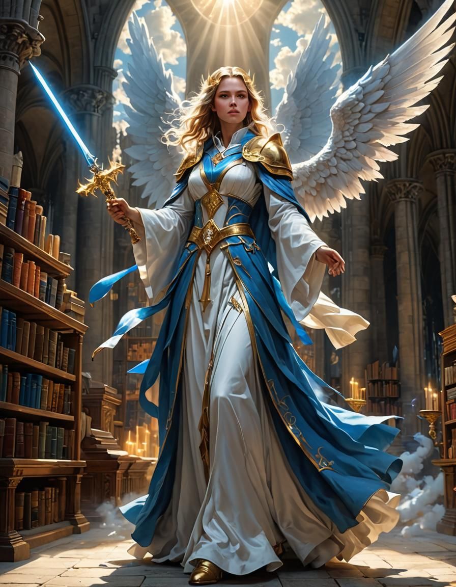 Angelic Female Wizard in Cathedral Setting