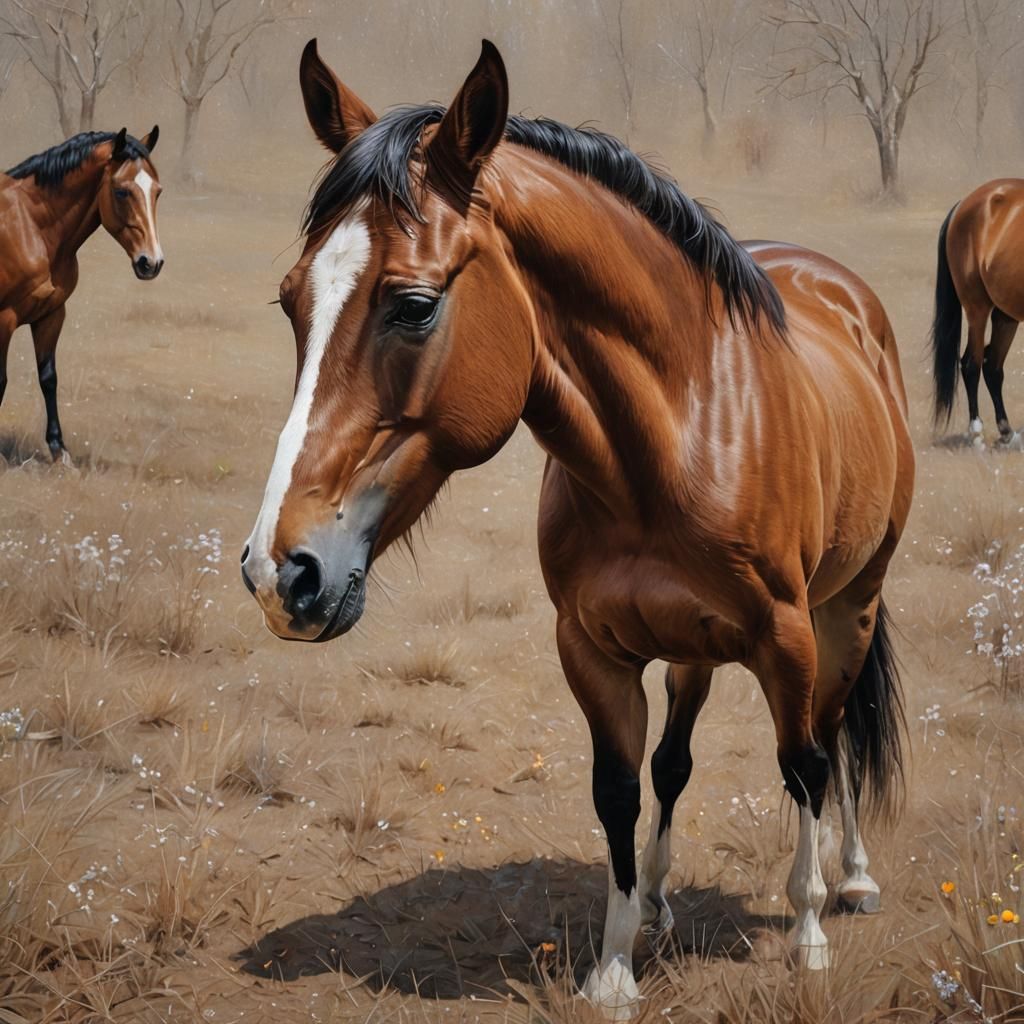 Cute Brown Horse in Fantasy Oil Painting