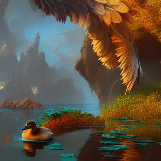 Fantastical Brown Duck Matte Painting in Deep Color