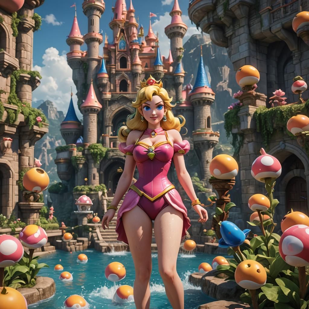 Princess Peach in Swimsuit: Detailed Fantasy Art