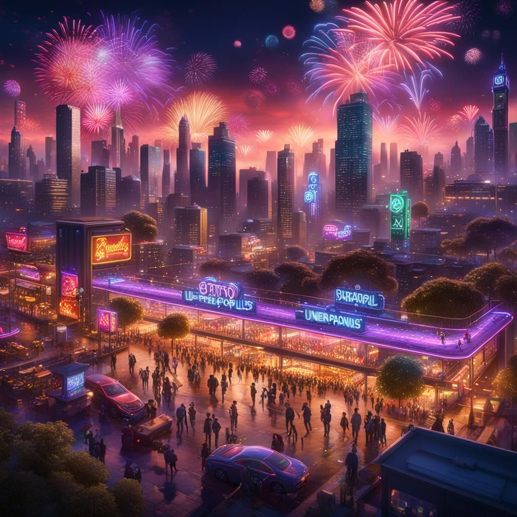 Vibrant Neon Megapolis Party Scene