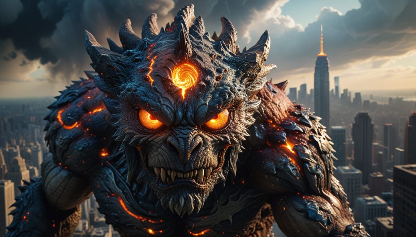 Colossal Cosmic Monster Over Metropolis, Cinematic Still