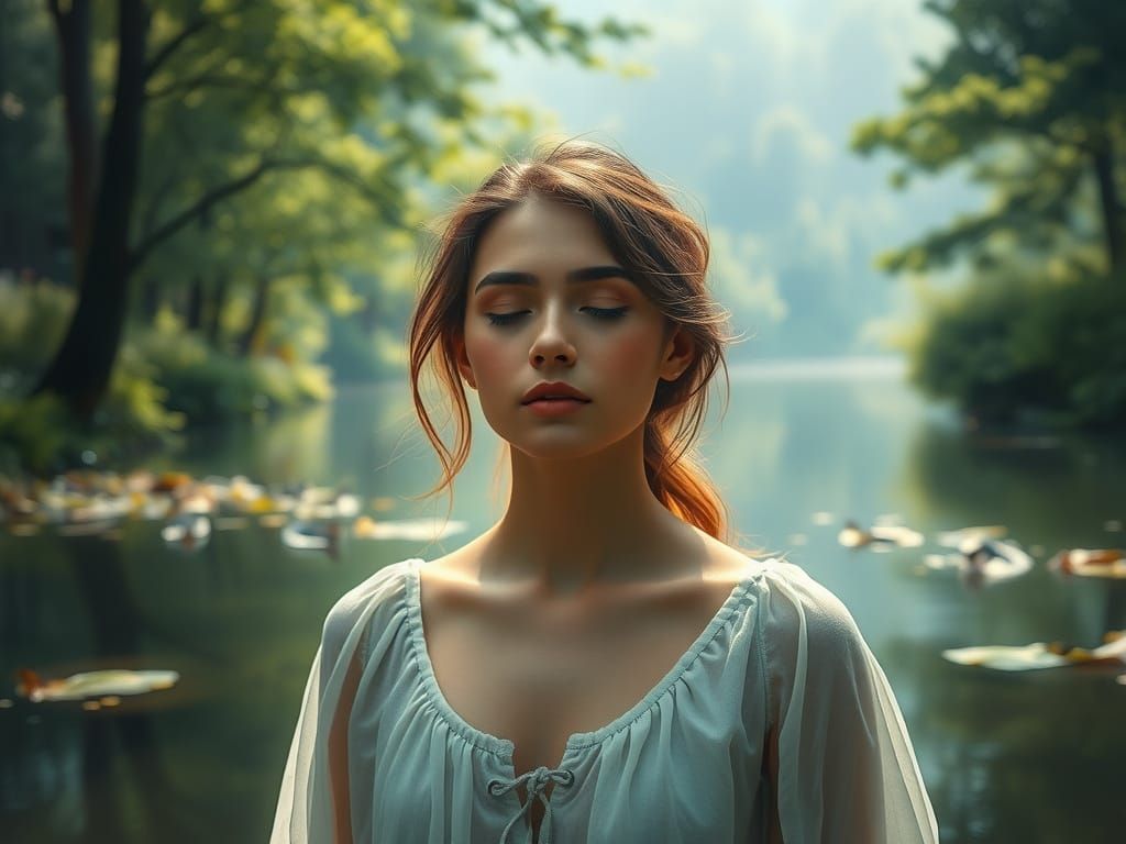 Ethereal Landscape of a Serene Woman in Nature