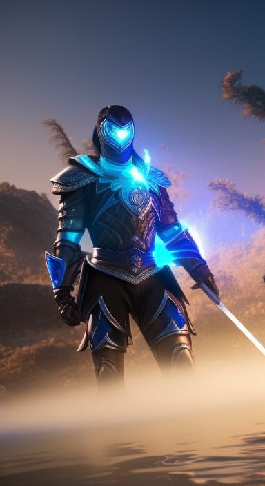 Ninja in Blue Diamond Armor: Hyperrealistic Sci-Fi