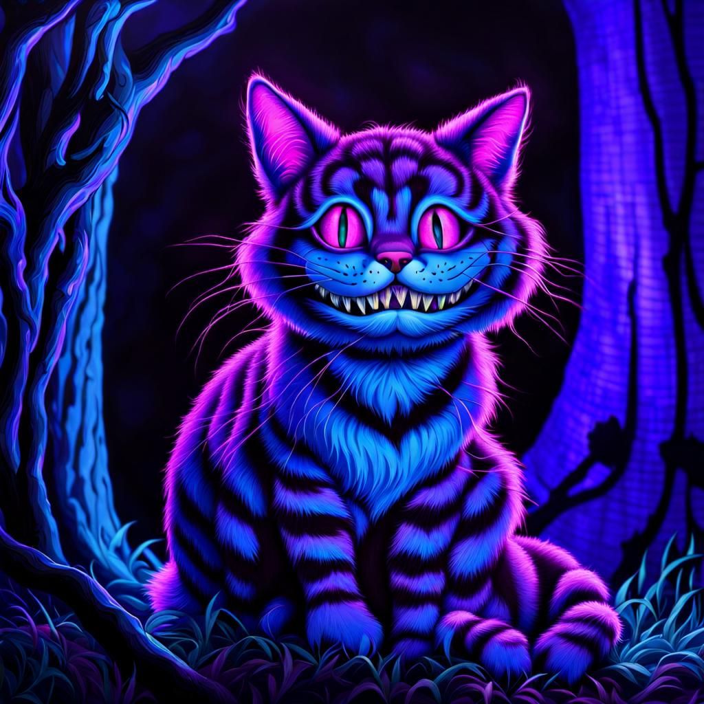Blacklight Cheshire Cat in Neon Wonderland