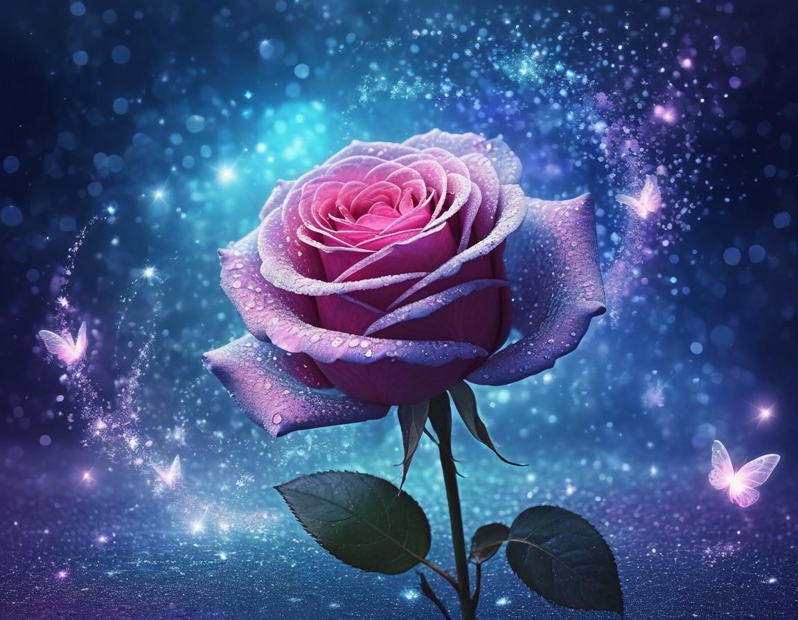 Gothic Happy Birthday Card with Luminous Rose