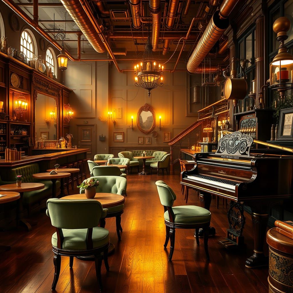 Steampunk Vienna Cafe in Warm, Golden Light