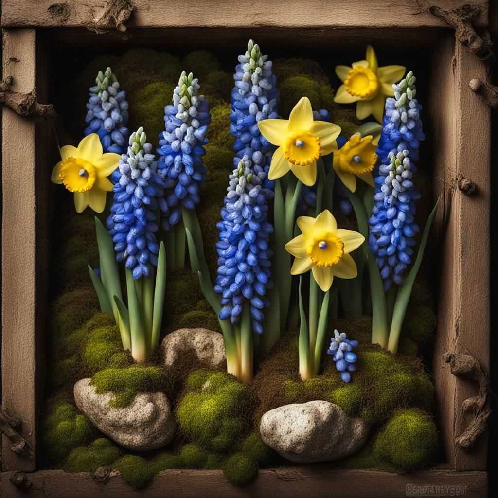 Hyacinths and Daffodils in the Style of Oil Painting