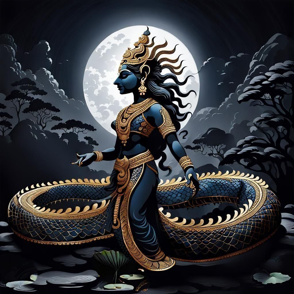 Victorian Silhouette of a Naga from Indian Mythology