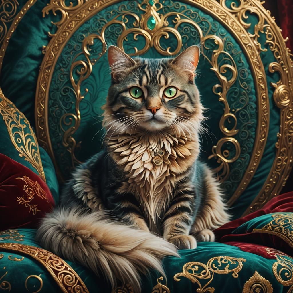 Regal Cat Portrait with Emerald Eyes