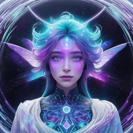 Futuristic Fairy Portrait in Mixed Media Style