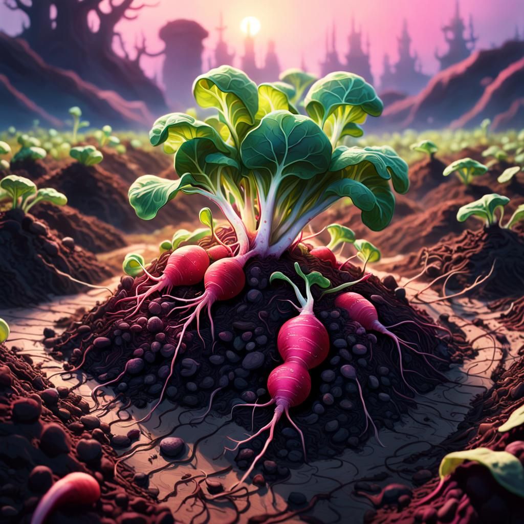 Botanical Radish Art in Fantasy Landscape Style