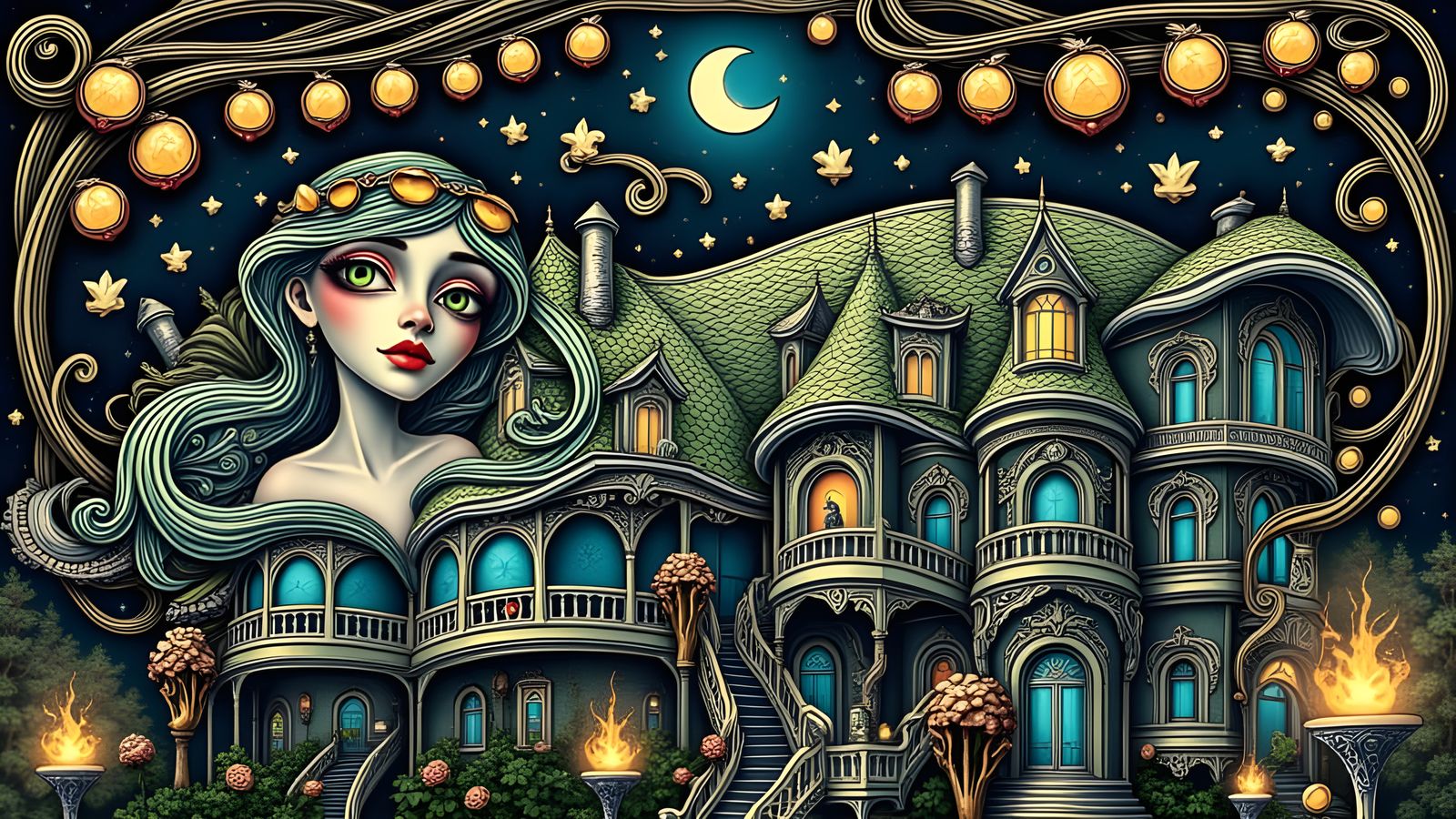 Whimsical Art Nouveau Mansion in Rich Detail