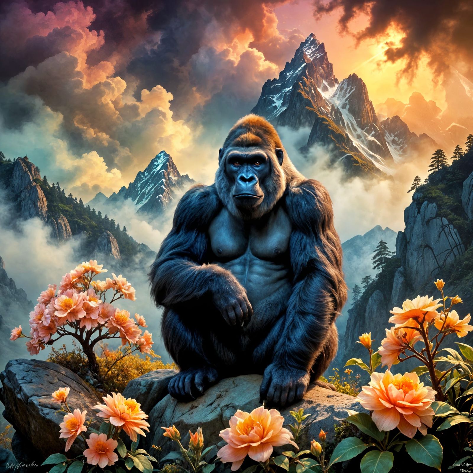 Silverback Gorilla in Misty Fairytale Forest